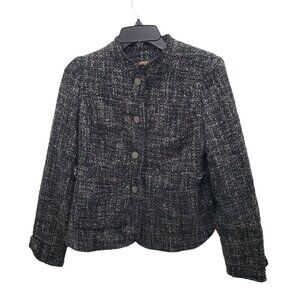 Adrienne Vittadini Petites Black Gray Wool Blend‎ Button Up Tweed Suit Jacket 6P
